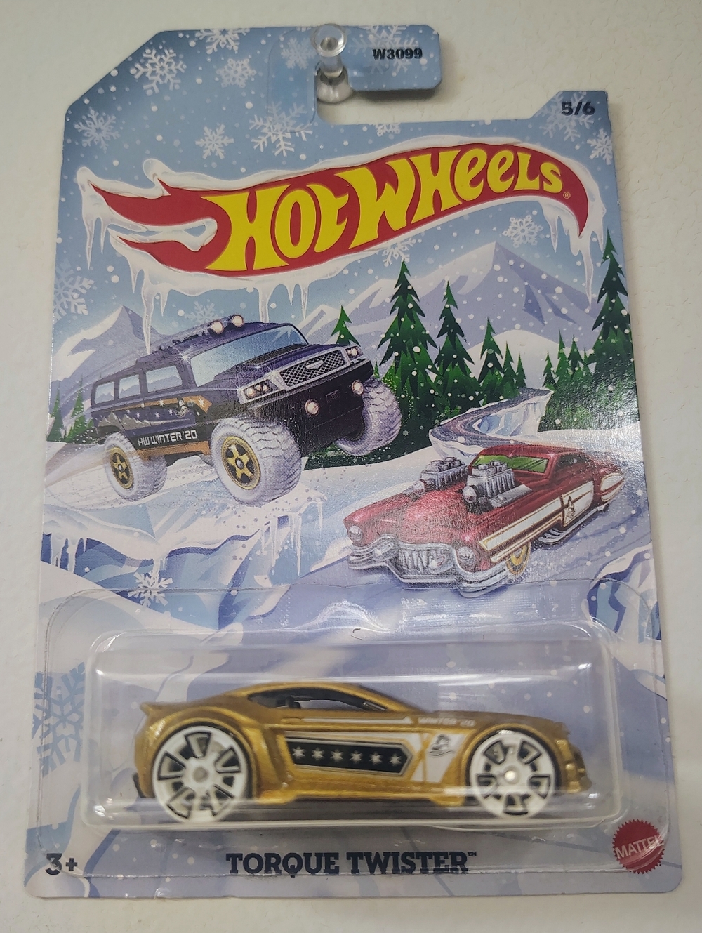 Torque Twister Hot Wheels 2020 Holiday Snow Card 5/6 Gold Diecast